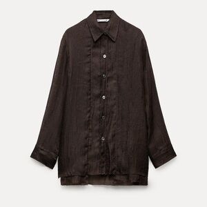 Zara Women’s Brown Sheer Button-Down Shirt